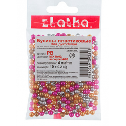 Бусины "Zlatka" MIX пластик PB 4 мм 10 х 10 г ± 0.2 г, №03 ассорти